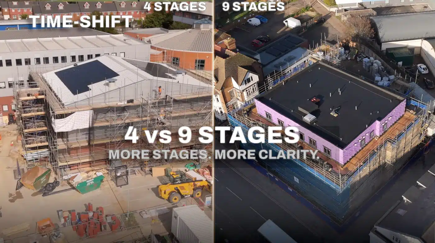 Four-stage and nine-stage construction progress comparison