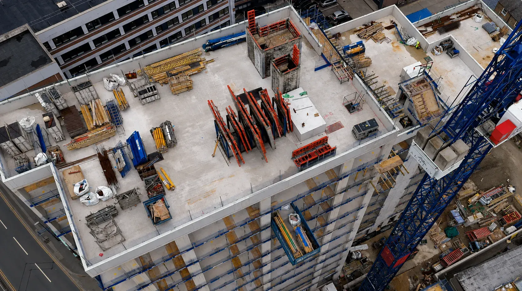 High-rise tower topping-out construction progress